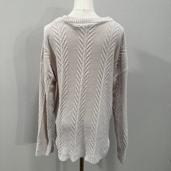 Orvis Cream Chenille Textured Knit Sweater M Cozy Soft Neutral Pullover Winter - Picture 2 of 9